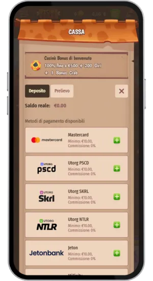 Pagina deposito prima di giocare a Rabbit Road