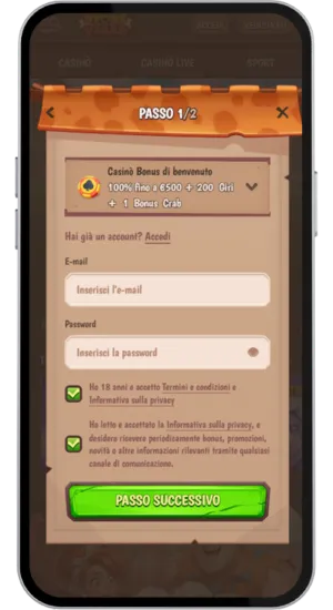Modulo di registrazione con email e dati personali