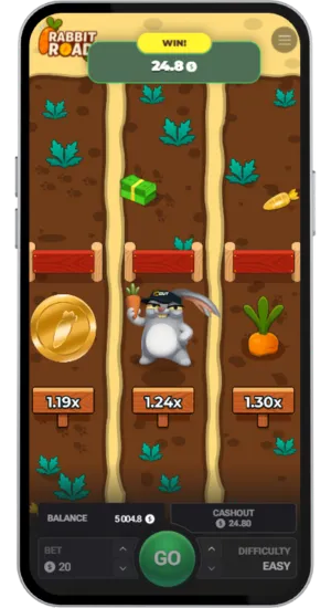 Coniglio che salta gli ostacoli nel gioco Rabbit Road